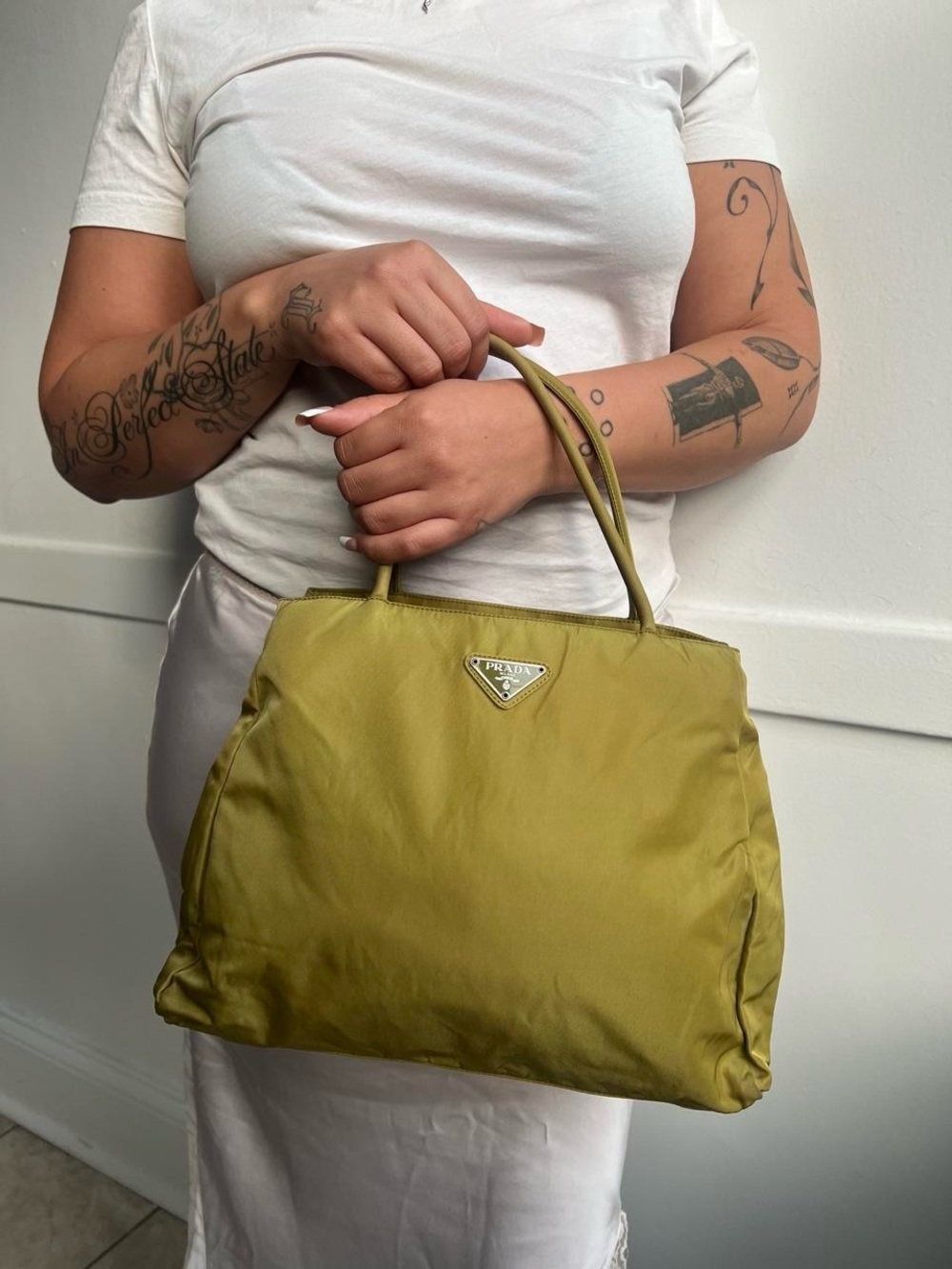 Prada Chartreuse Nylon Top-Handle Tote